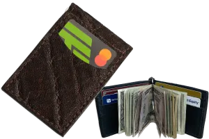 Dark Brown Elephant Bifold Slim Profile Wallet With Money Clip