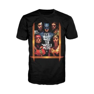 DC Justice League Poster Save The World Official Men's T-shirt (Black)