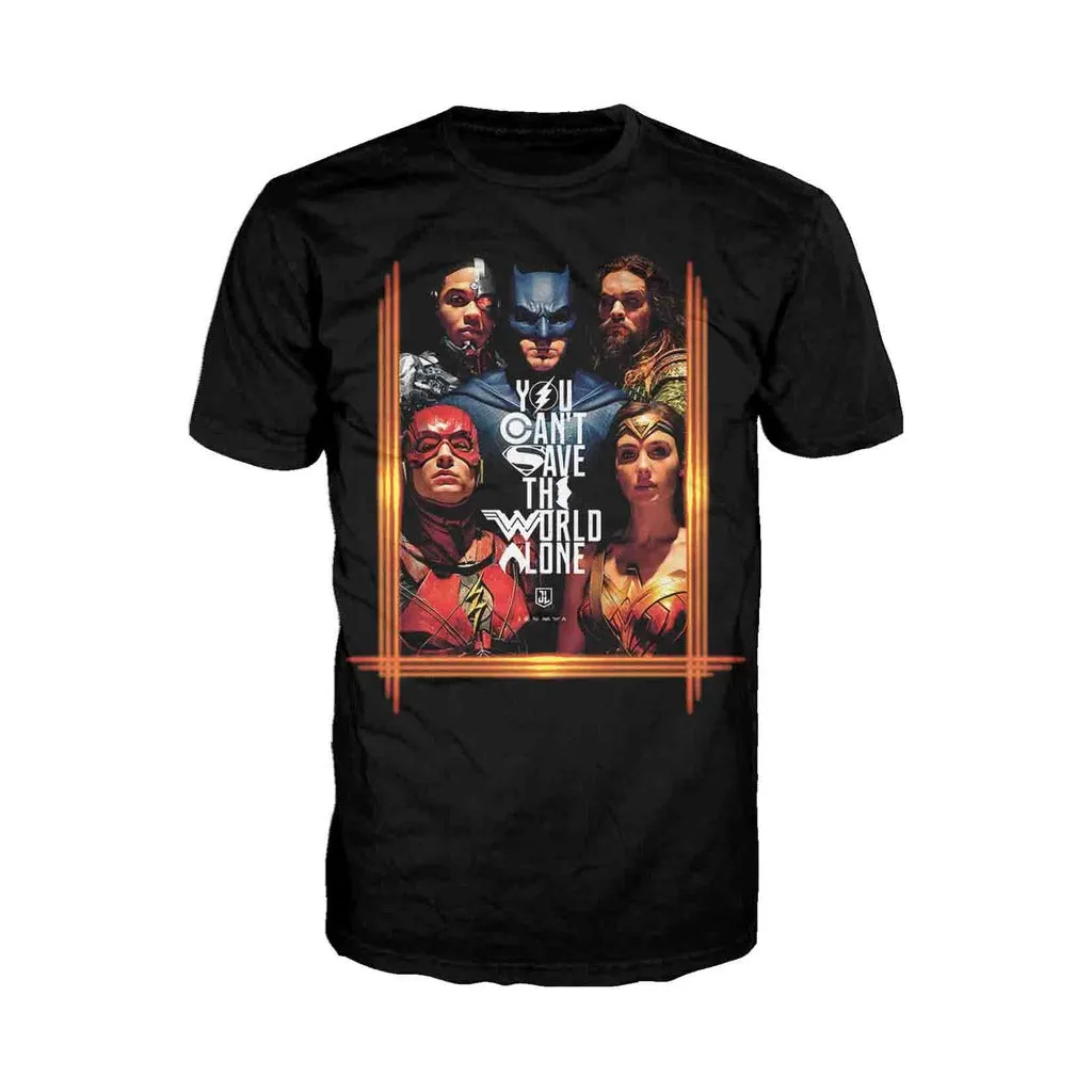 DC Justice League Poster Save The World Official Men's T-shirt (Black)