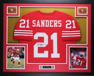 Deion Sanders Autographed and Framed Red 49ers Jersey