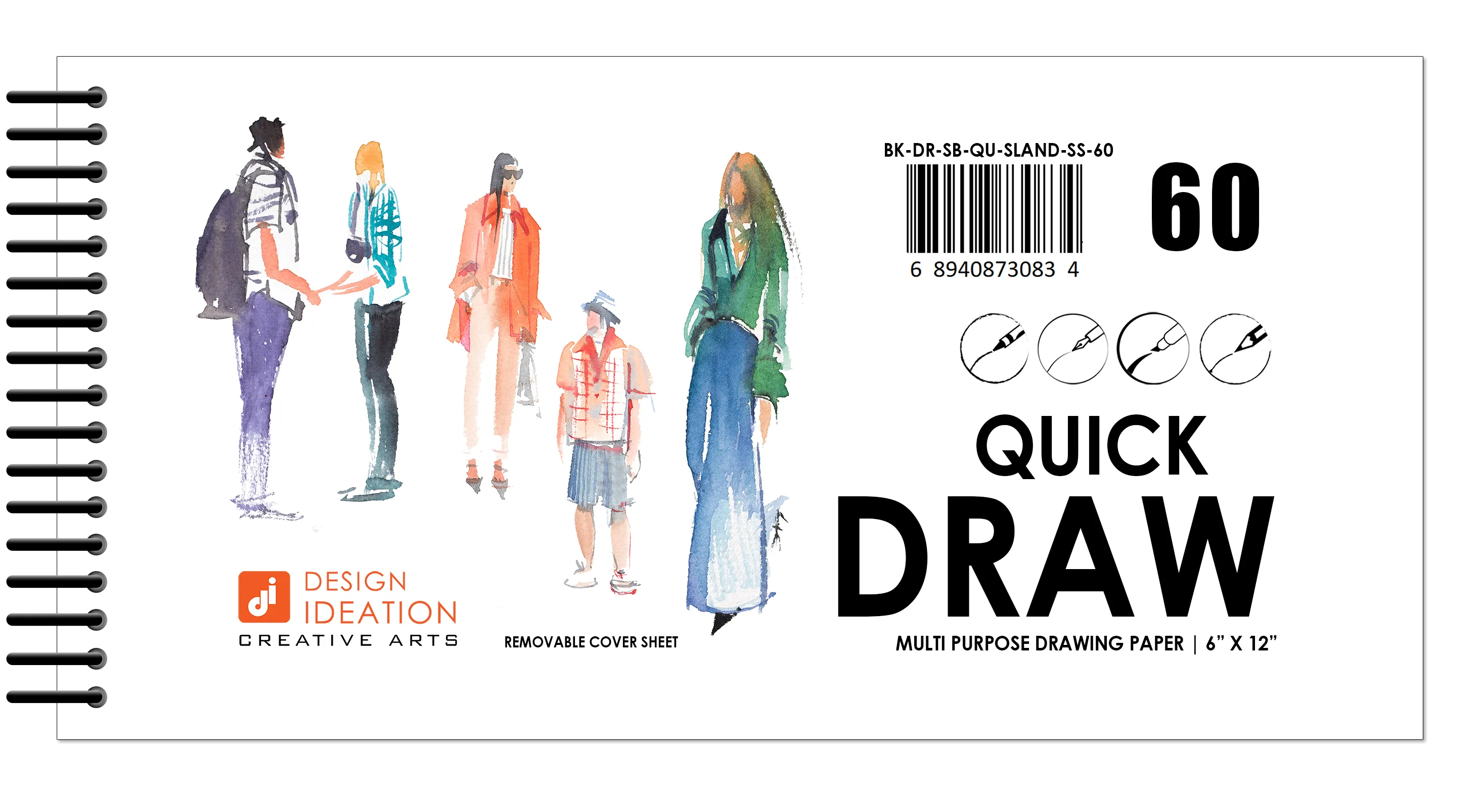 Design Ideation QUICK DRAW Drawing Book : SIMPLE SKETCH COVER. Multi-media Paper Book. (6" x 12") SB-LS