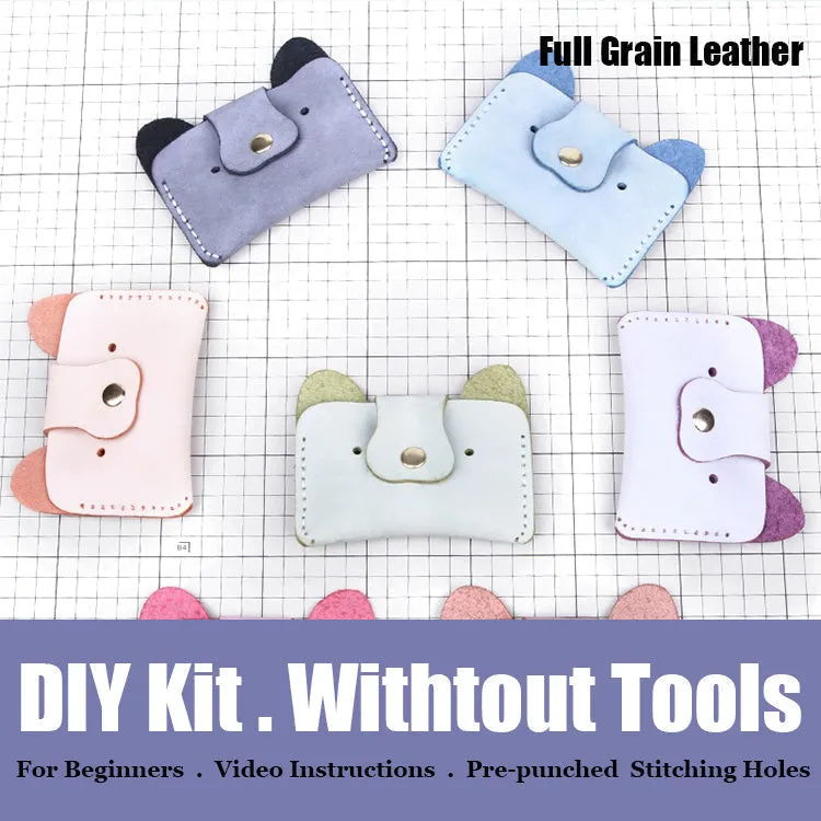 DIY Khaki Leather Card Holder Kits DIY Leather Dogs Card Wallet Kit DIY Leather Projects DIY Leather Kit