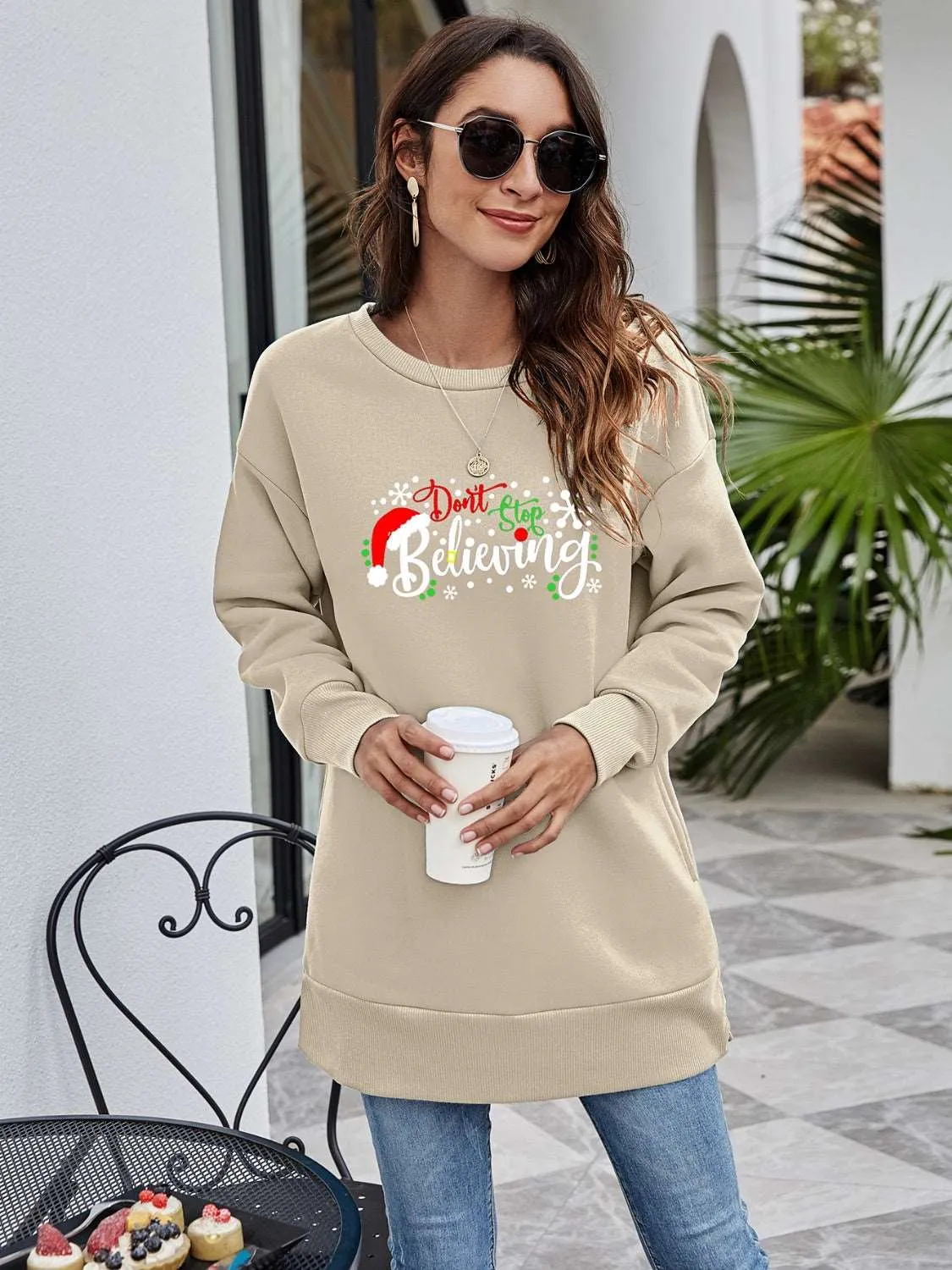 DON'T STOP BELIEVING Graphic Drop Shoulder Sweatshirt (6 Colors)