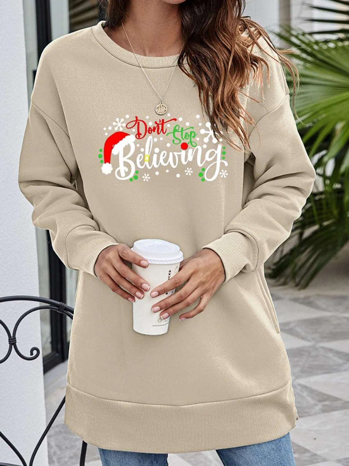 DON'T STOP BELIEVING Graphic Drop Shoulder Sweatshirt (6 Colors)