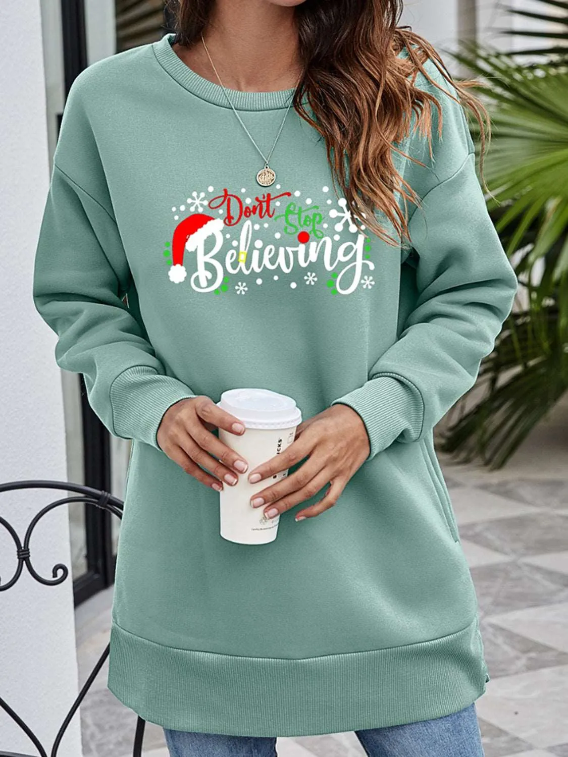 DON'T STOP BELIEVING Graphic Drop Shoulder Sweatshirt (6 Colors)