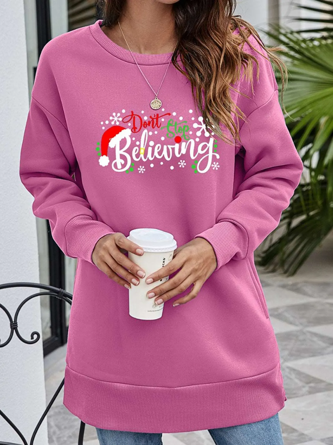 DON'T STOP BELIEVING Graphic Drop Shoulder Sweatshirt (6 Colors)