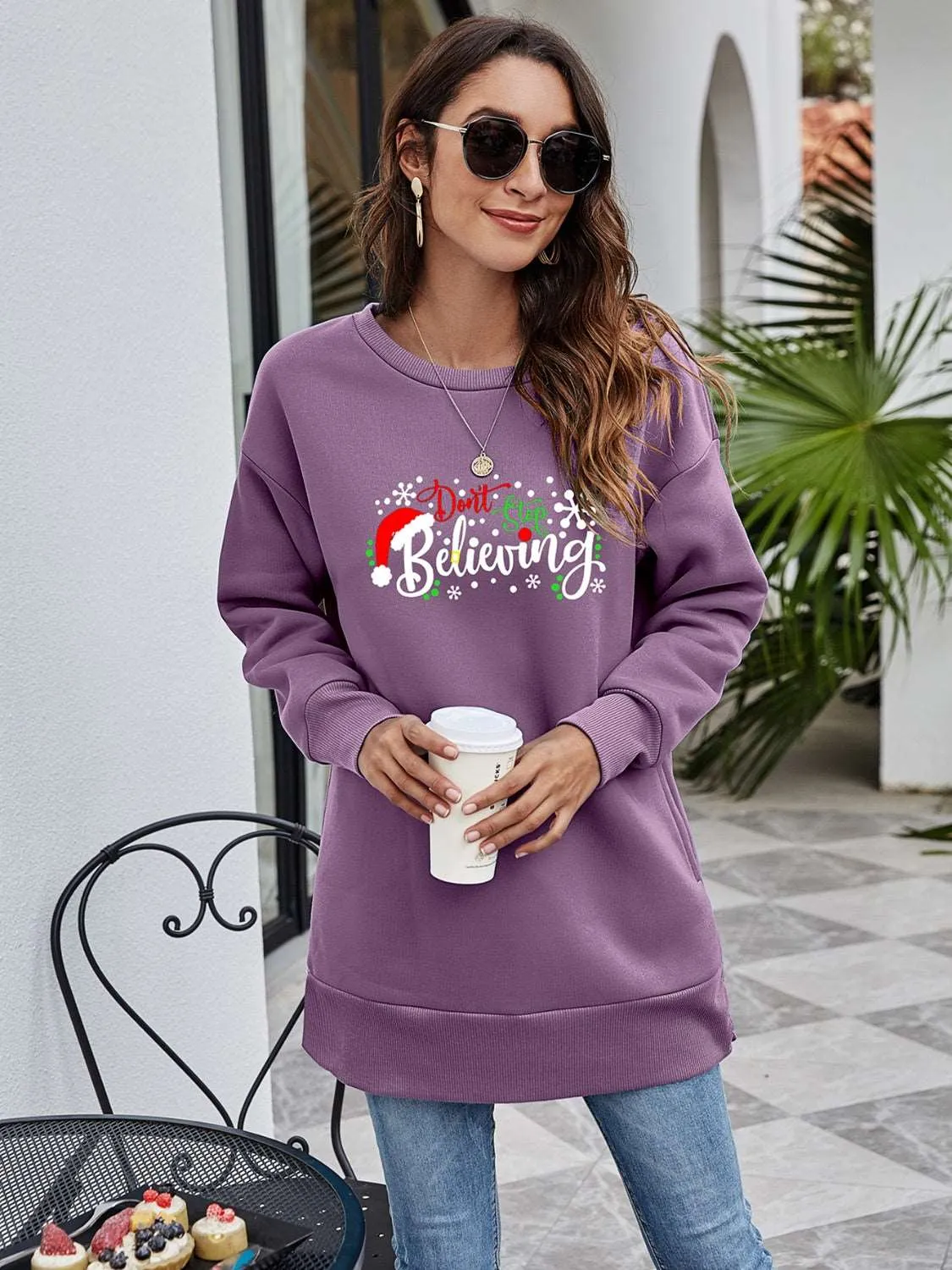 DON'T STOP BELIEVING Graphic Drop Shoulder Sweatshirt (6 Colors)