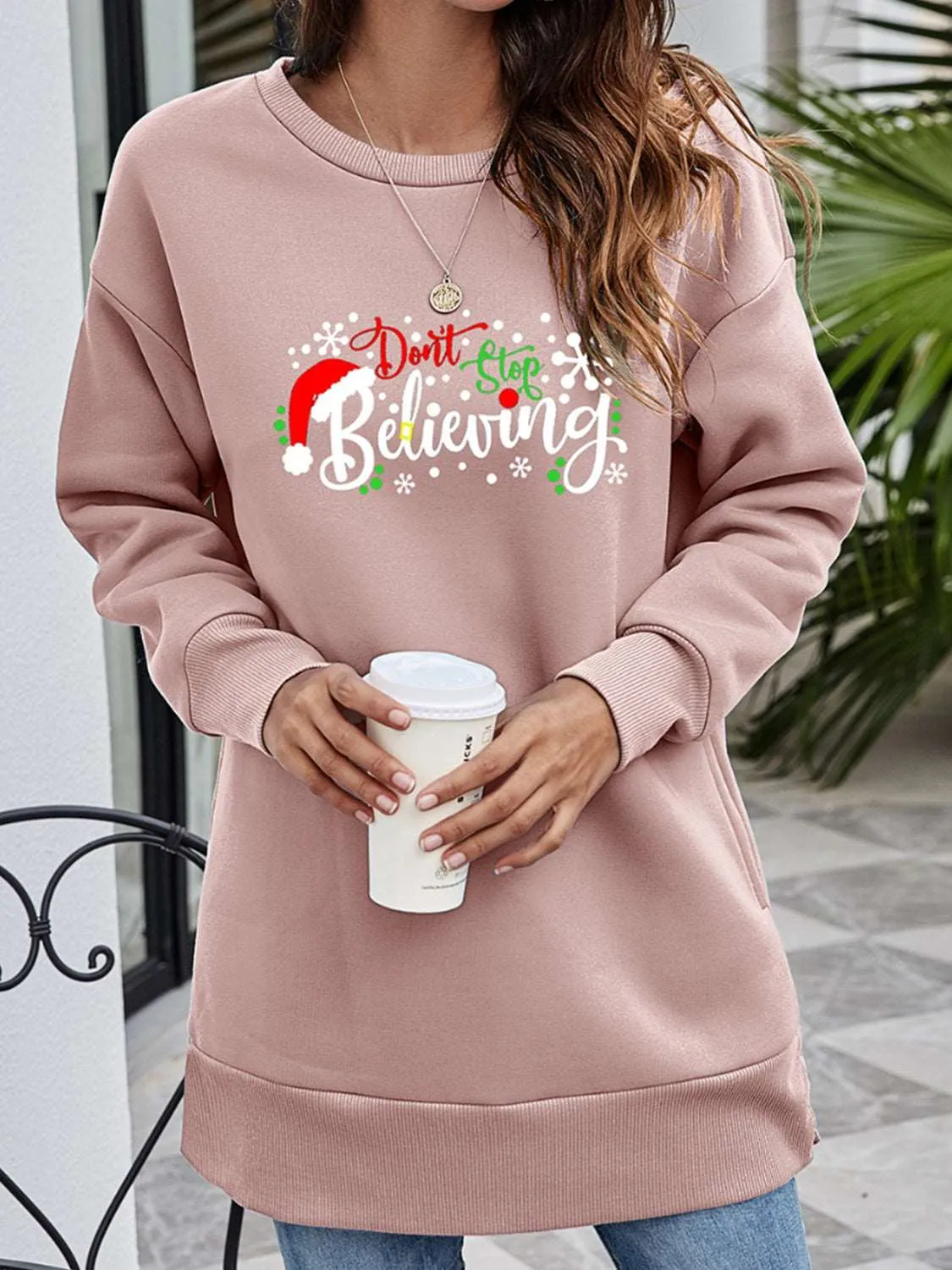 DON'T STOP BELIEVING Graphic Drop Shoulder Sweatshirt (6 Colors)
