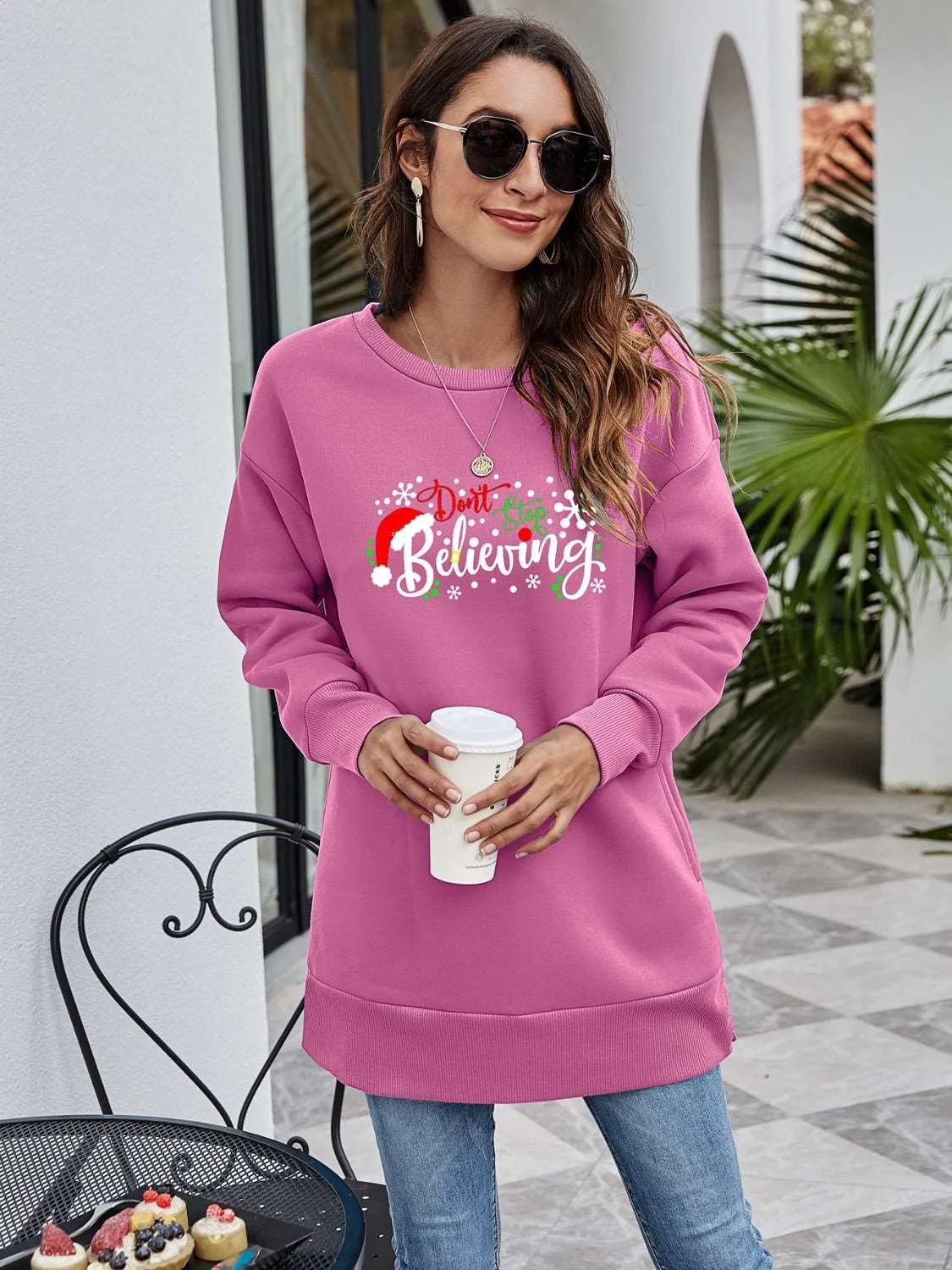 DON'T STOP BELIEVING Graphic Drop Shoulder Sweatshirt (6 Colors)