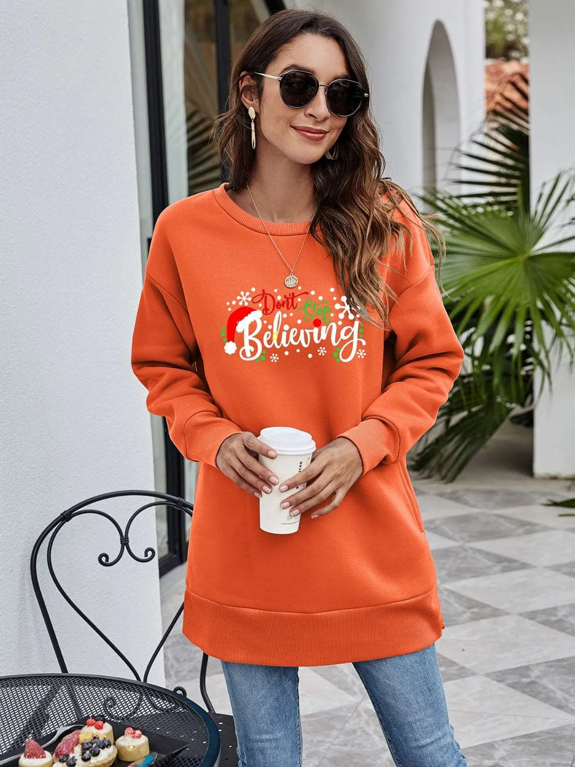 DON'T STOP BELIEVING Graphic Drop Shoulder Sweatshirt (6 Colors)