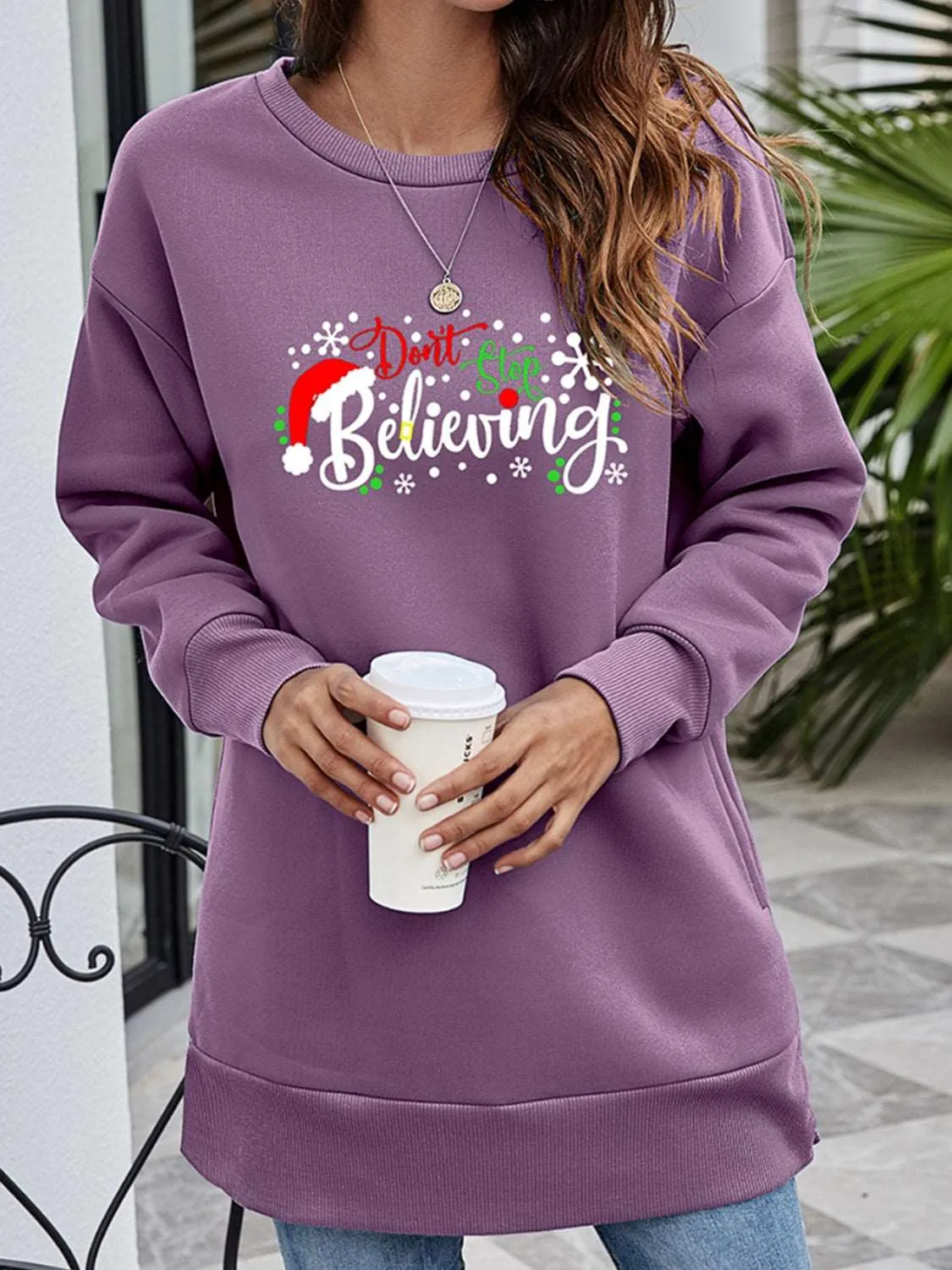 DON'T STOP BELIEVING Graphic Drop Shoulder Sweatshirt (6 Colors)