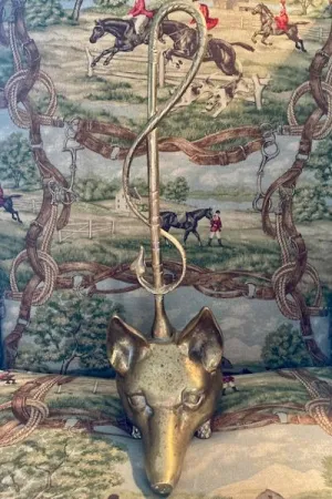 Door Stop Vintage Brass Fox Mask and Whip Form VA Metalcrafters