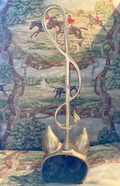 Door Stop Vintage Brass Fox Mask and Whip Form VA Metalcrafters