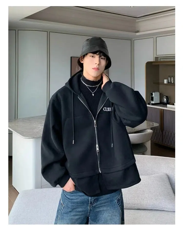 Drawstrings Zip-Up Hooded Sweatshirt