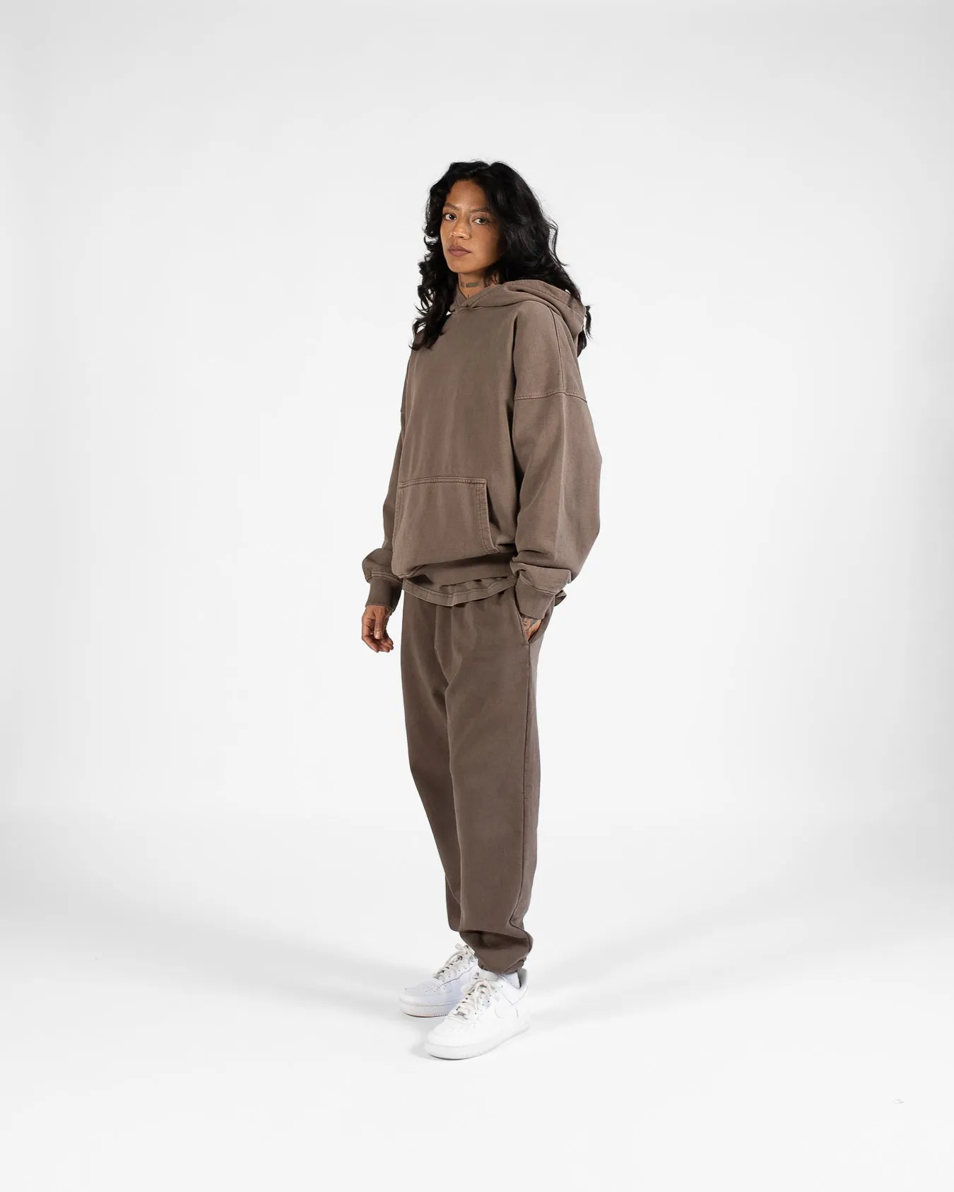 Drop Shoulder Hoodie - Vintage Brown