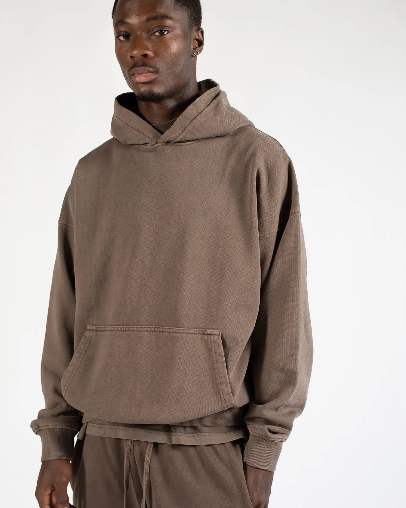 Drop Shoulder Hoodie - Vintage Brown