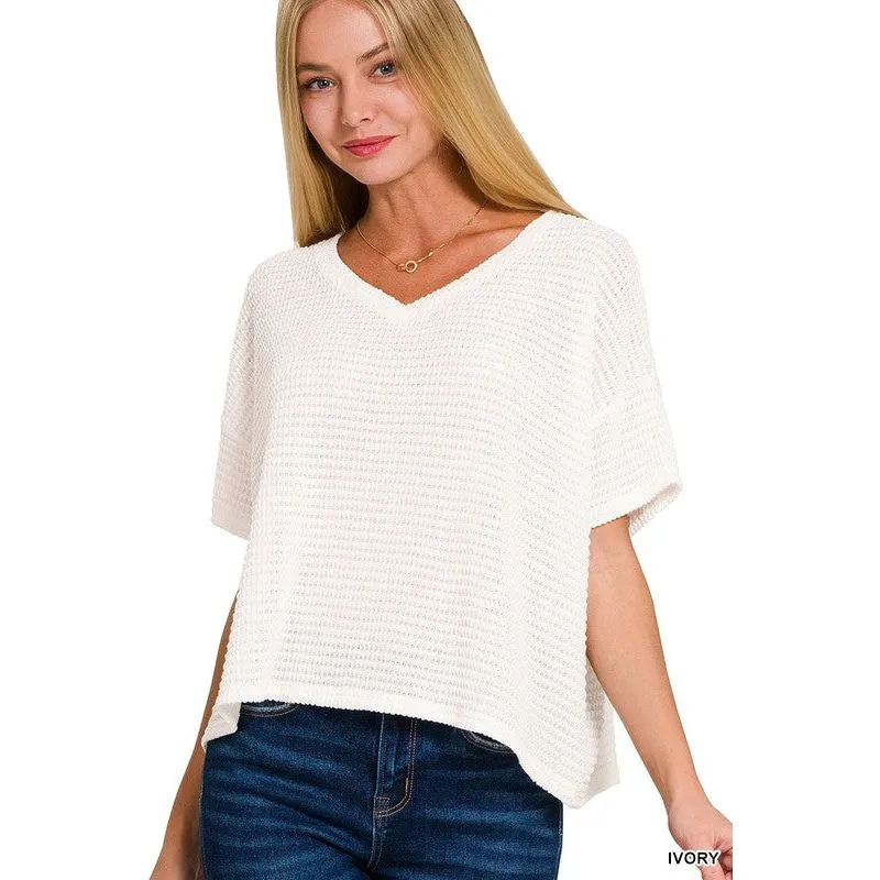 Drop Shoulder Short Sleeve Jacquard Sweater