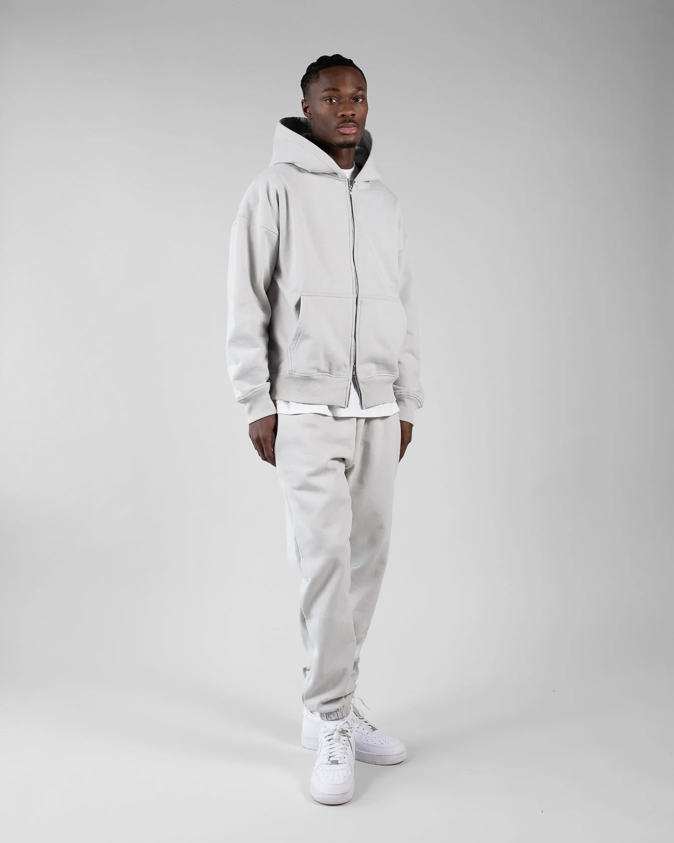 Drop Shoulder Zip Hoodie - Stone