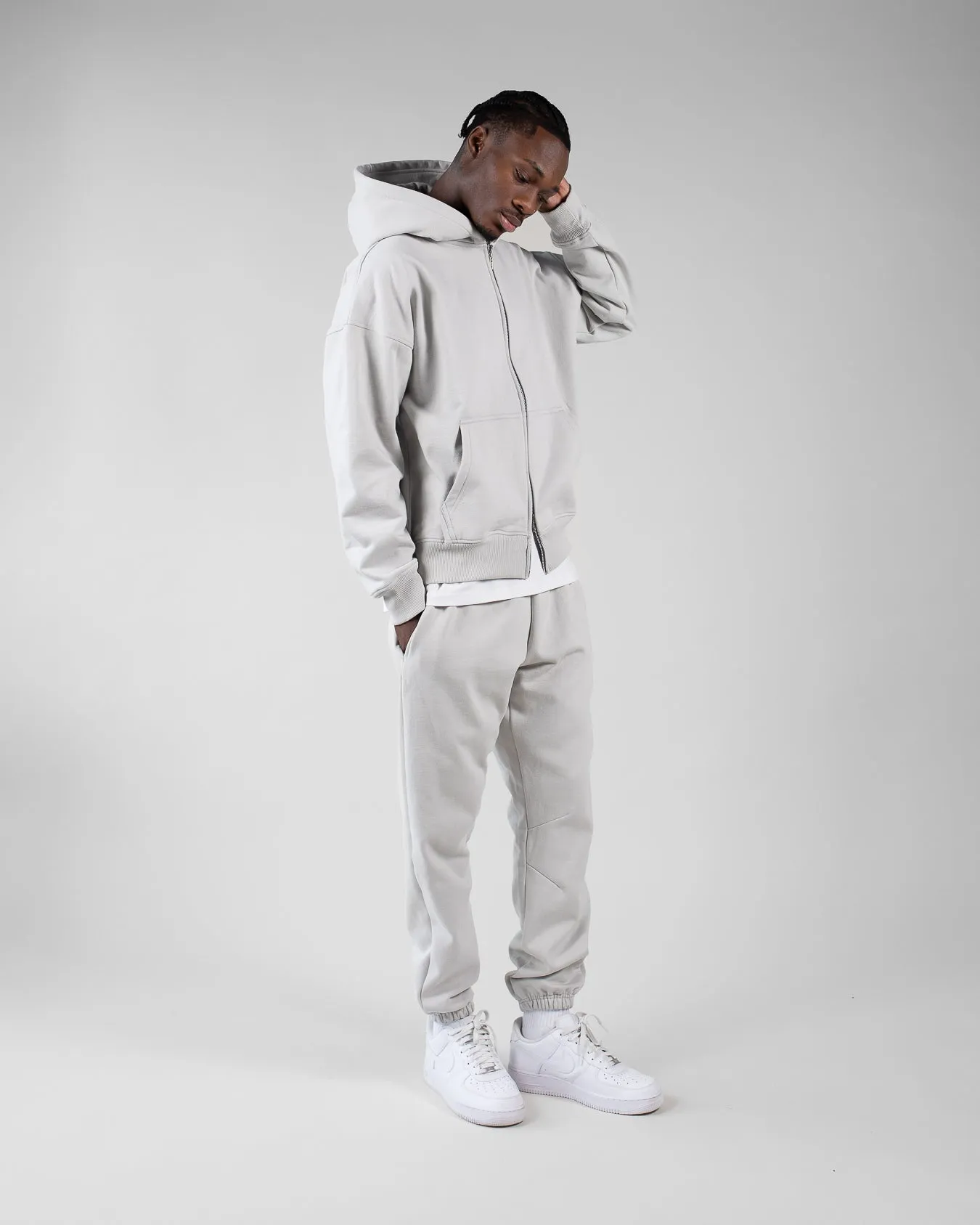 Drop Shoulder Zip Hoodie - Stone