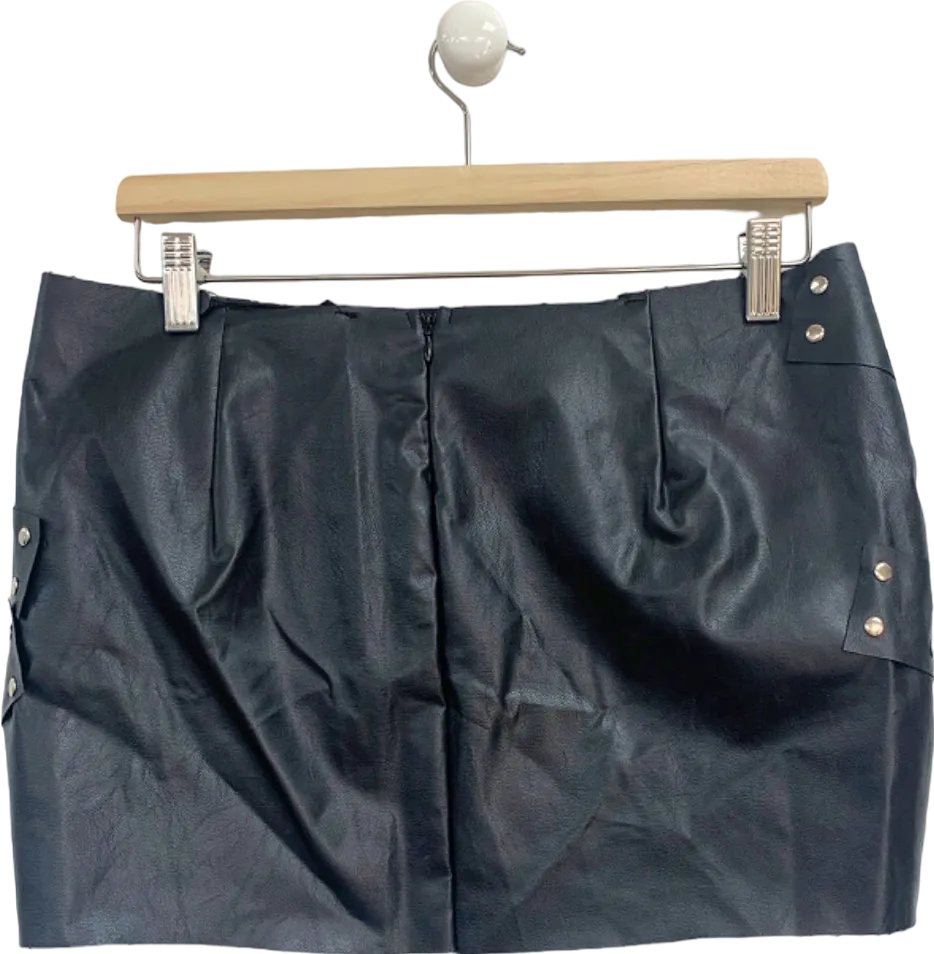Ego Black Stud Detail Leather Mini Skirt UK 10