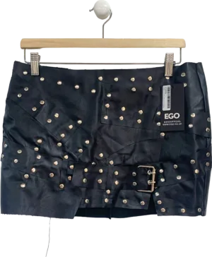Ego Black Stud Detail Leather Mini Skirt UK 10