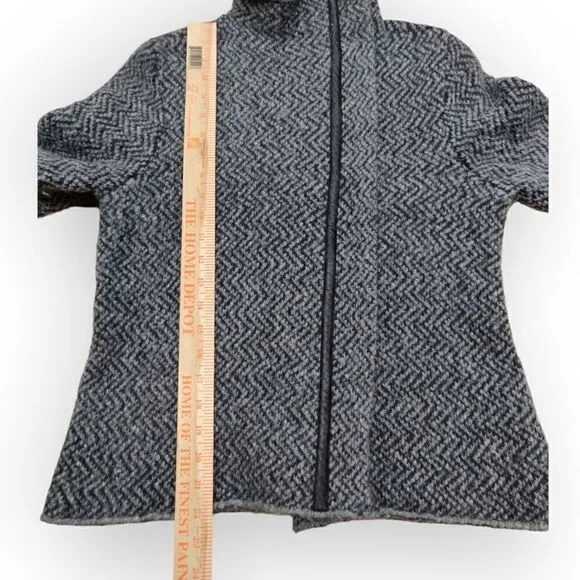 EILEEN FISHER Jacket Wool Alpaca Sweater Knit Moto Leather Trim Zip Gray PL
