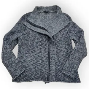 EILEEN FISHER Jacket Wool Alpaca Sweater Knit Moto Leather Trim Zip Gray PL