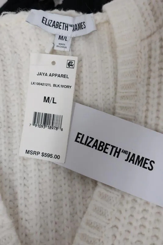Elizabeth and James Leather-Fringe Hooded Cape Black/Ivory Size Medium/Large NEW
