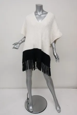 Elizabeth and James Leather-Fringe Hooded Cape Black/Ivory Size Medium/Large NEW