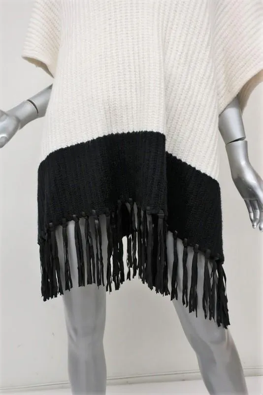 Elizabeth and James Leather-Fringe Hooded Cape Black/Ivory Size Medium/Large NEW