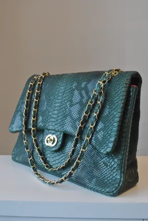 EMERALD GREEN CROCODILE LOOK BIG SHOULDER BAG