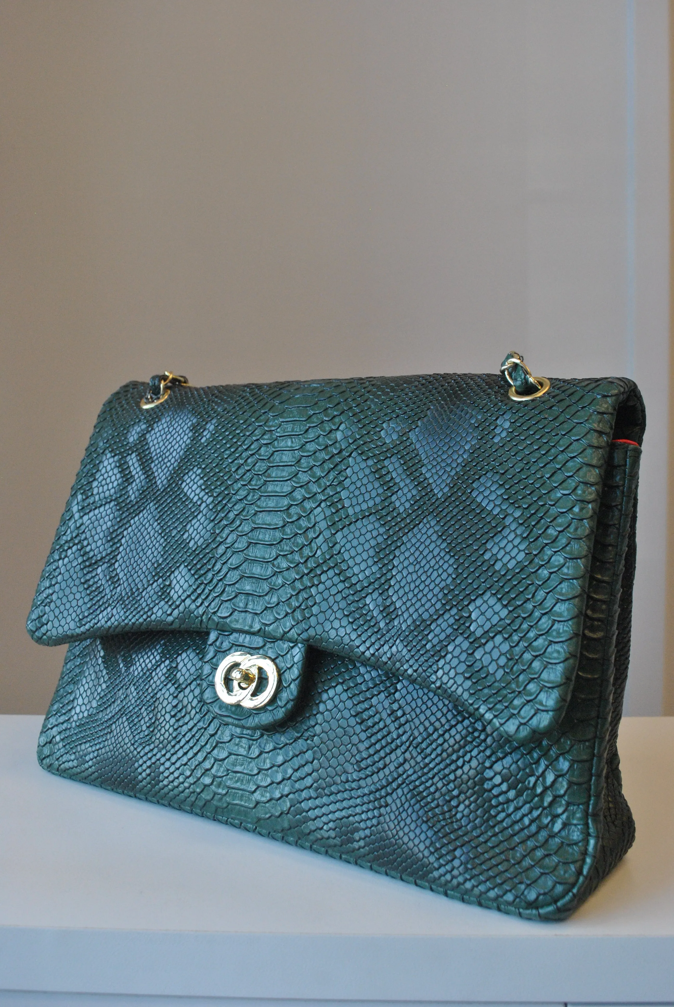 EMERALD GREEN CROCODILE LOOK BIG SHOULDER BAG