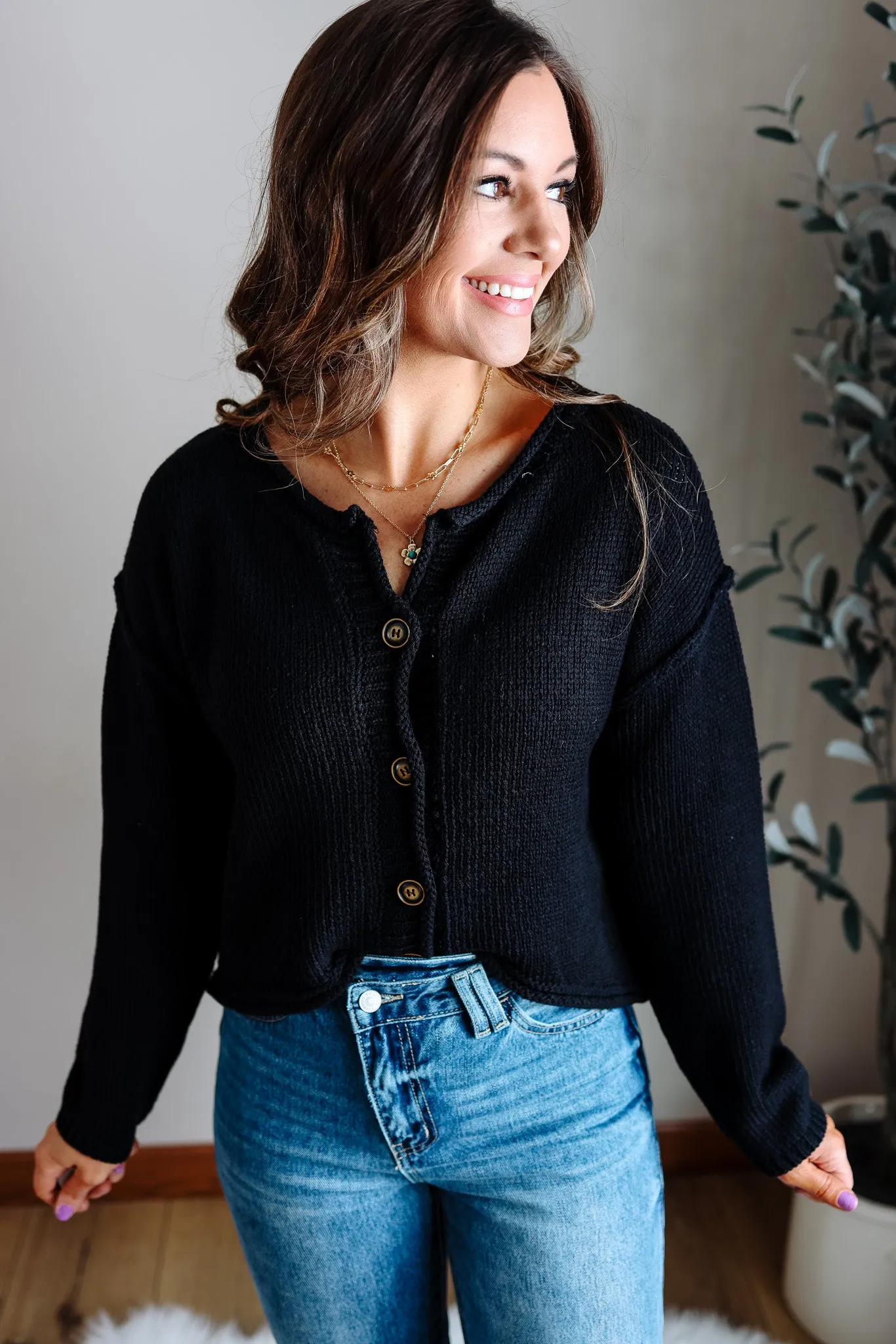 Ensley Button Cardigan - Black