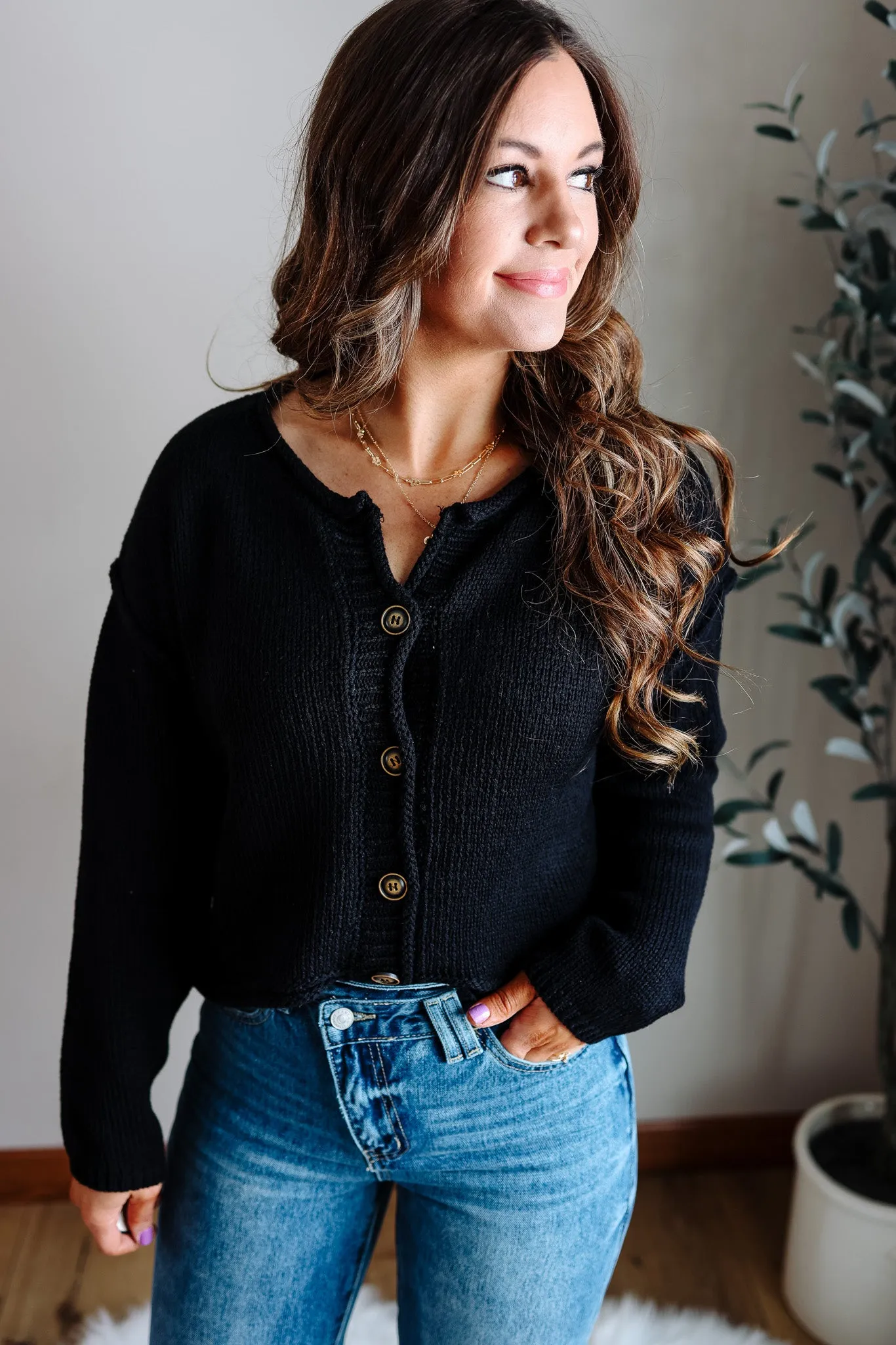 Ensley Button Cardigan - Black