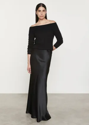 Enza Costa TISSUE CASHMERE EXPOSED SHOULDER SWEATER Black