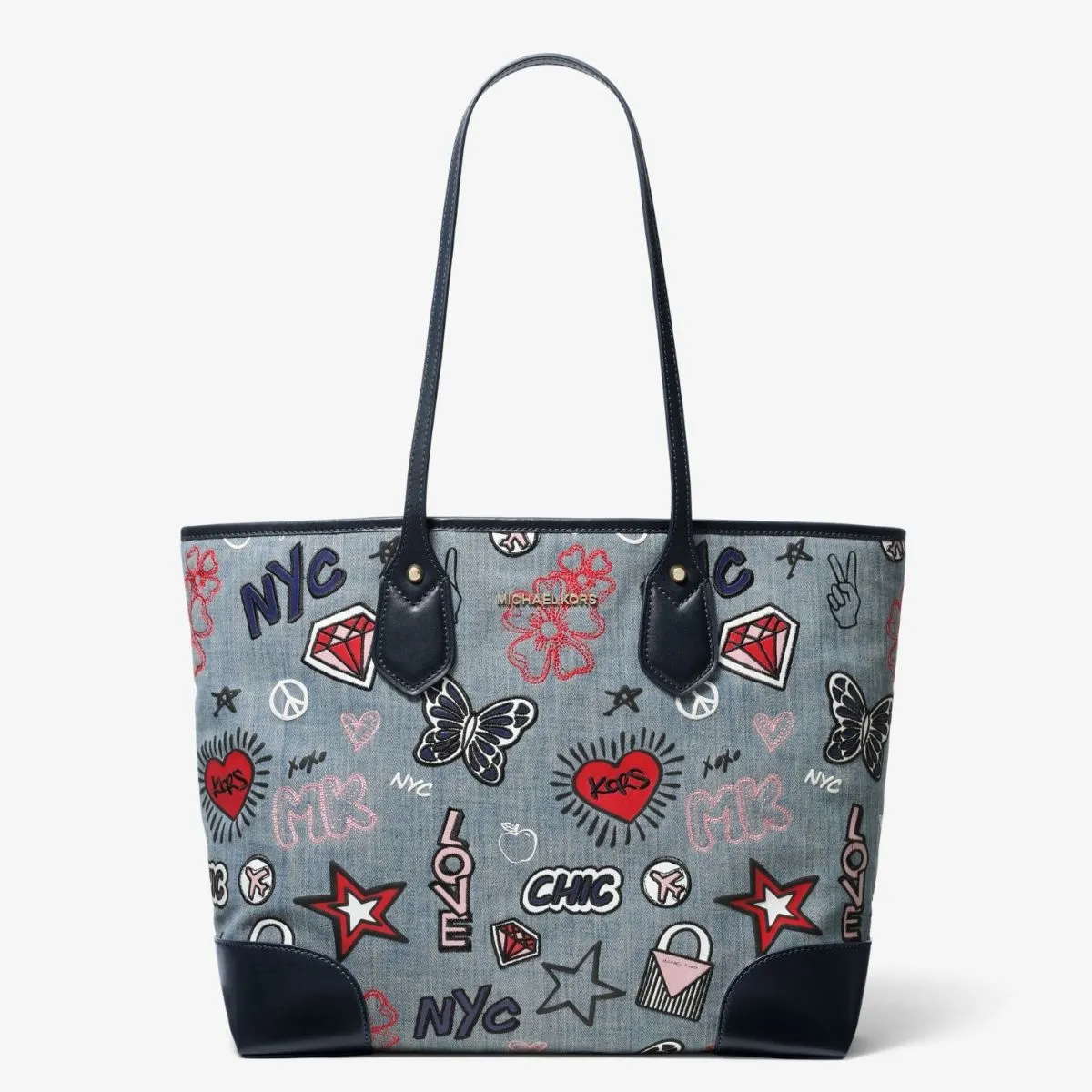 Eva Large Embroidered Denim Tote Bag