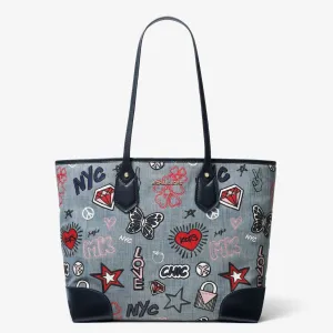 Eva Large Embroidered Denim Tote Bag