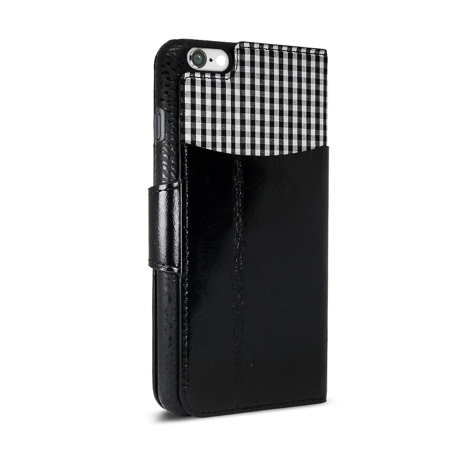 Exinoz iPhone 6S Plus Case, 100% Genuine Leather Wallet Case [BLACK] - For Apple iPhone 6 Plus and iPhone 6S Plus 5.5" Devices