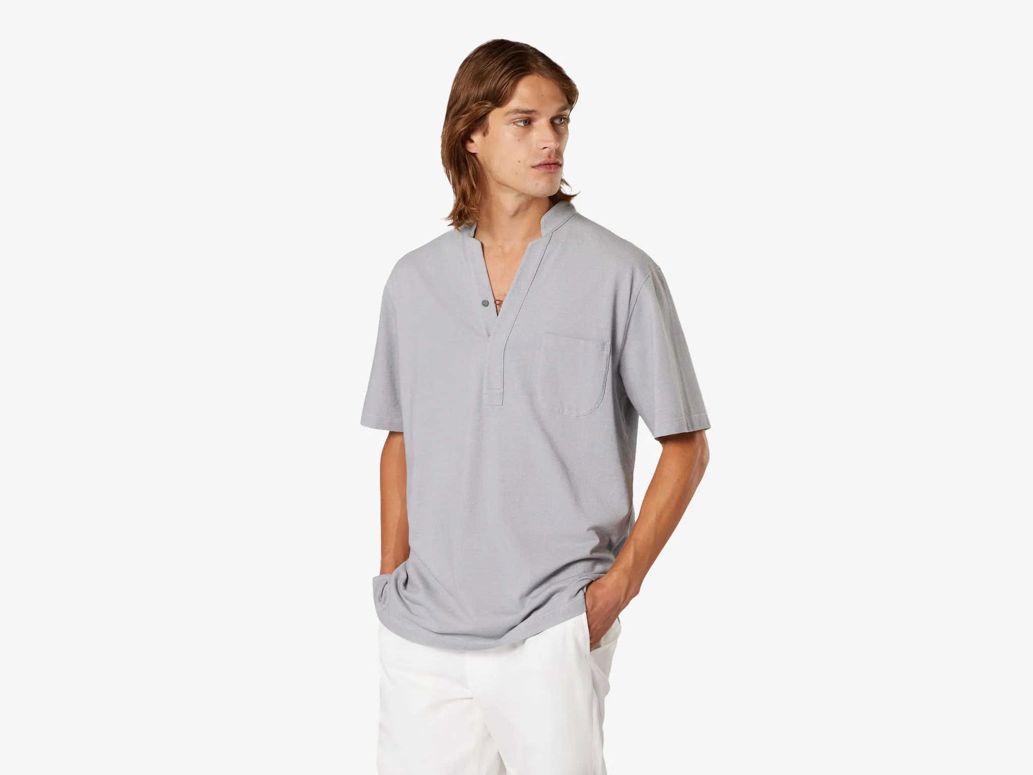 Fish Tail Short Cotton Shirt - Lead Grey