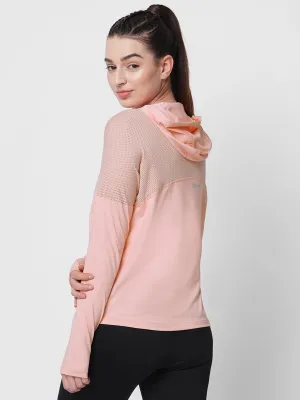 Fitkin women Pink front zipper hooded top with back mesh panel