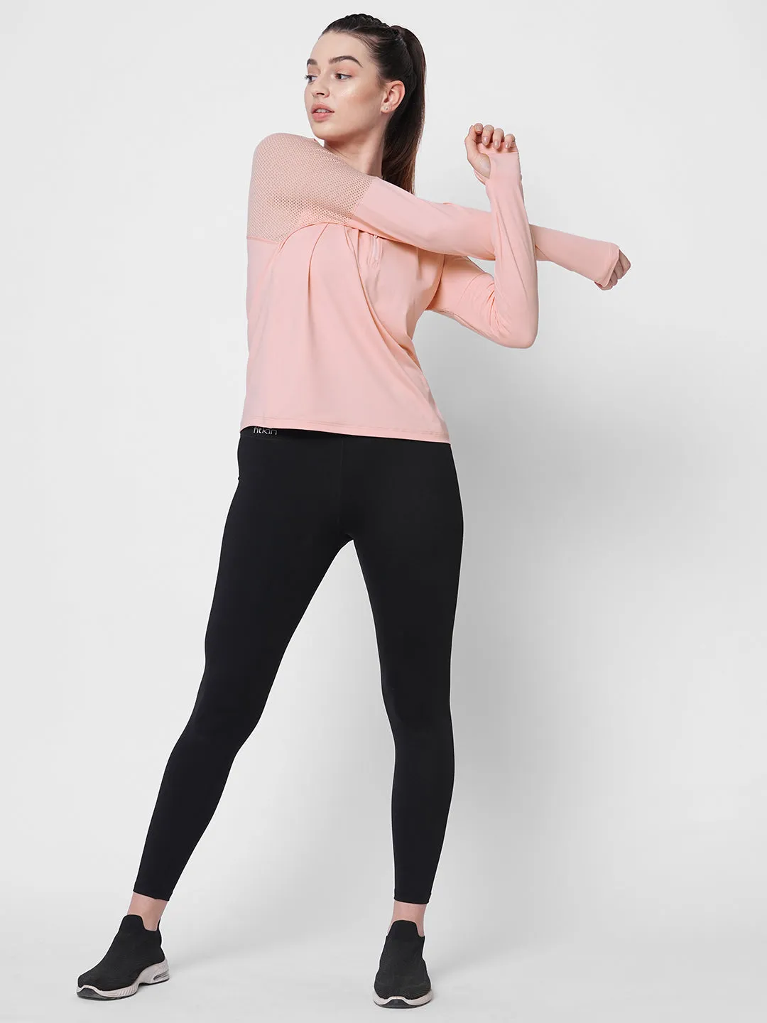 Fitkin women Pink front zipper hooded top with back mesh panel