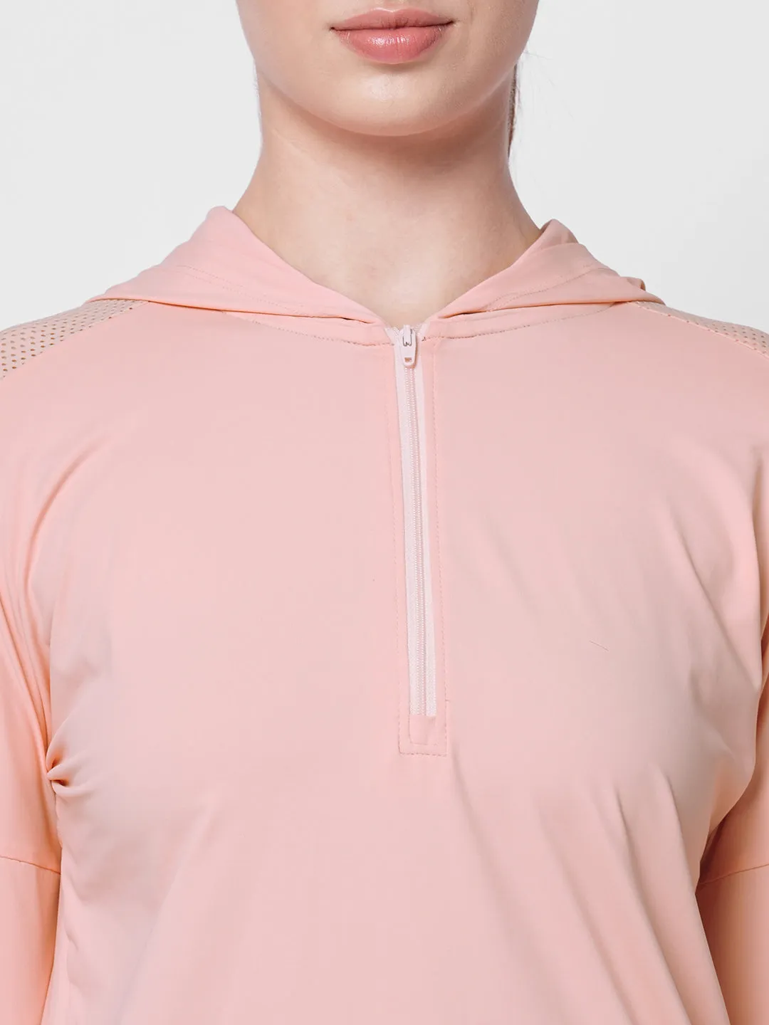 Fitkin women Pink front zipper hooded top with back mesh panel
