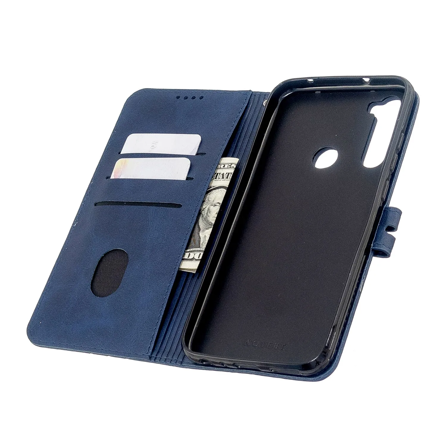 For Redmi Note 8T/Redmi 8/Redmi 8A Case Soft Leather Cover with Denim Texture Precise Cutouts Wallet Design Buckle Closure Smartphone Shell  blue