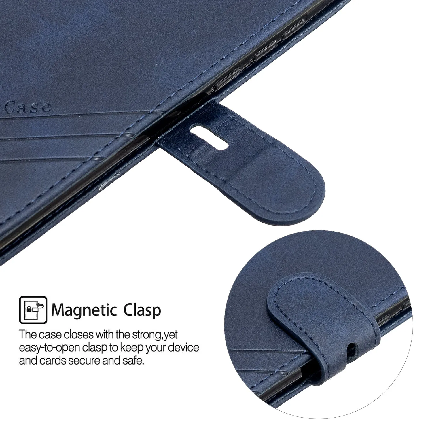 For Redmi Note 8T/Redmi 8/Redmi 8A Case Soft Leather Cover with Denim Texture Precise Cutouts Wallet Design Buckle Closure Smartphone Shell  blue