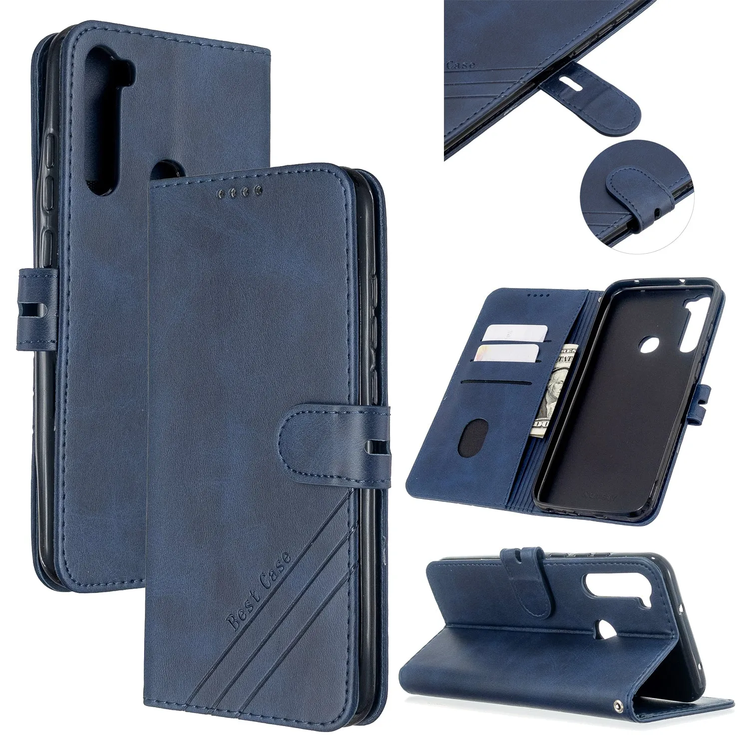 For Redmi Note 8T/Redmi 8/Redmi 8A Case Soft Leather Cover with Denim Texture Precise Cutouts Wallet Design Buckle Closure Smartphone Shell  blue