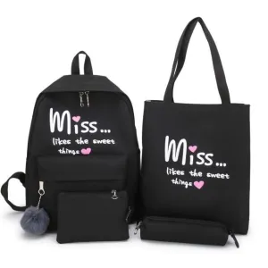 Four(4)Pcs Set Nylon School Bag for Teenager Girls