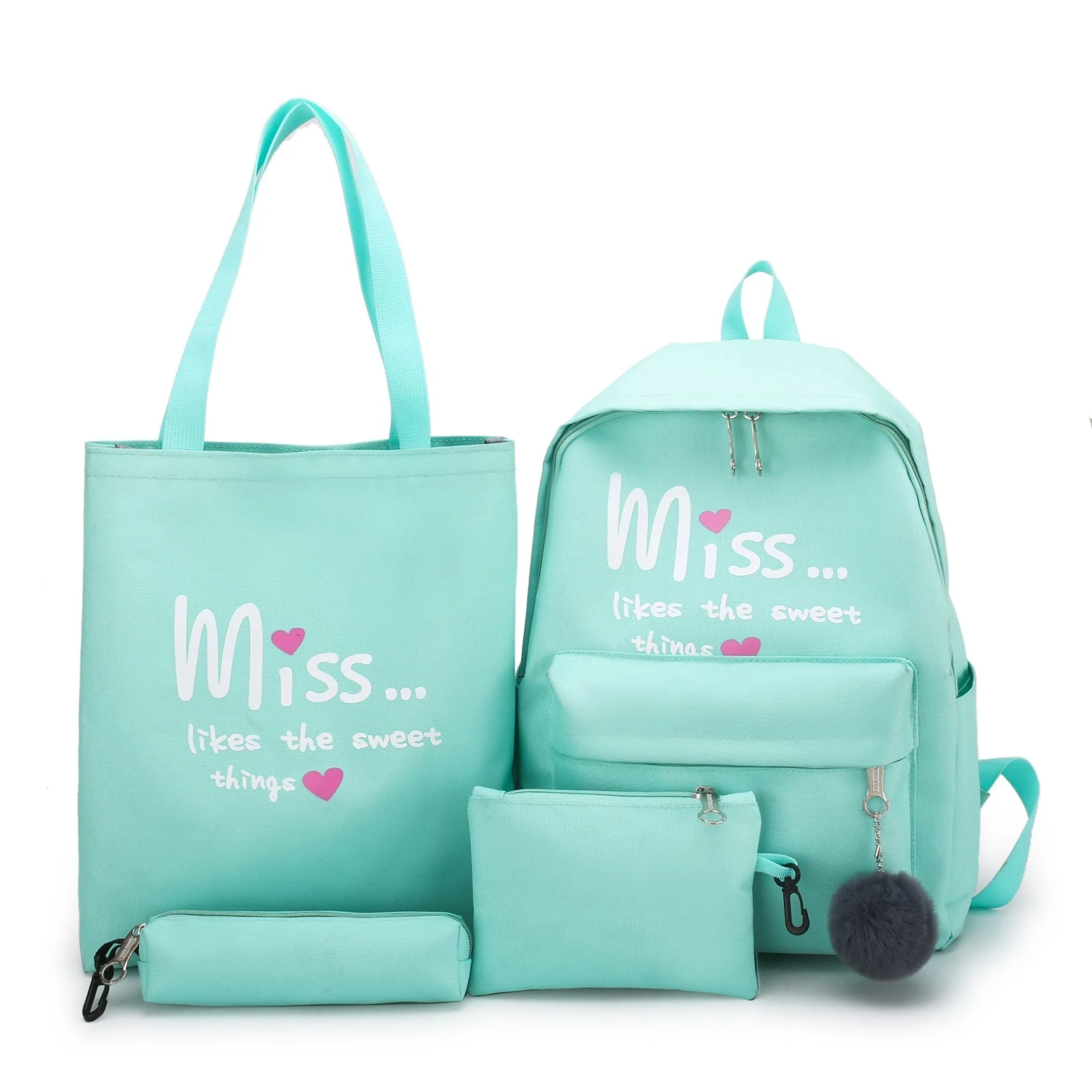 Four(4)Pcs Set Nylon School Bag for Teenager Girls