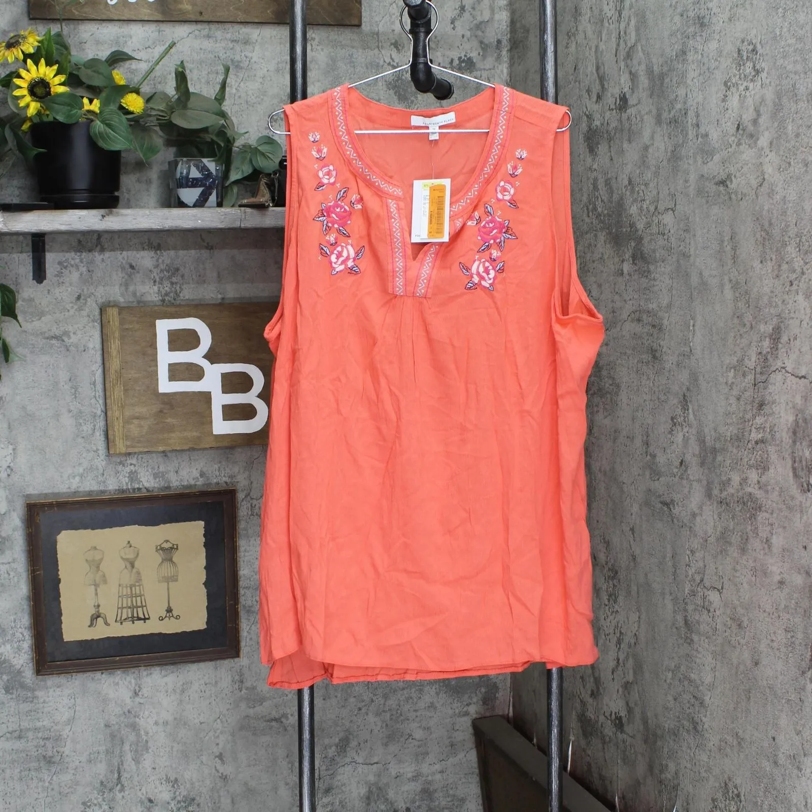 Fourteenth Place Womens Woven Embroidered Sleeveless Blouse Shirt Top 2395-9