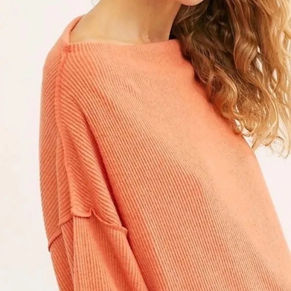 Free People Main Squeeze Hacci Knit Salmon Orange Sweater Size XS