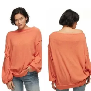 Free People Main Squeeze Hacci Knit Salmon Orange Sweater Size XS